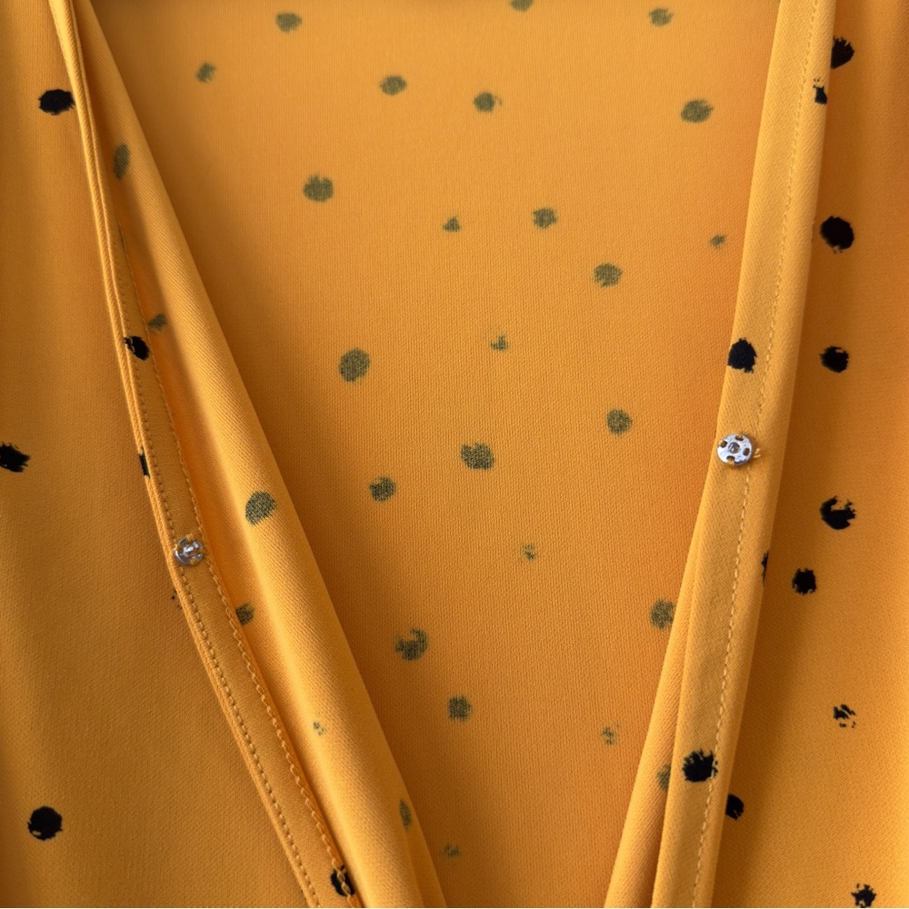 Mustard Yellow Polka Dot Wrap Front Blouse Worthington - Picture 4 of 7
